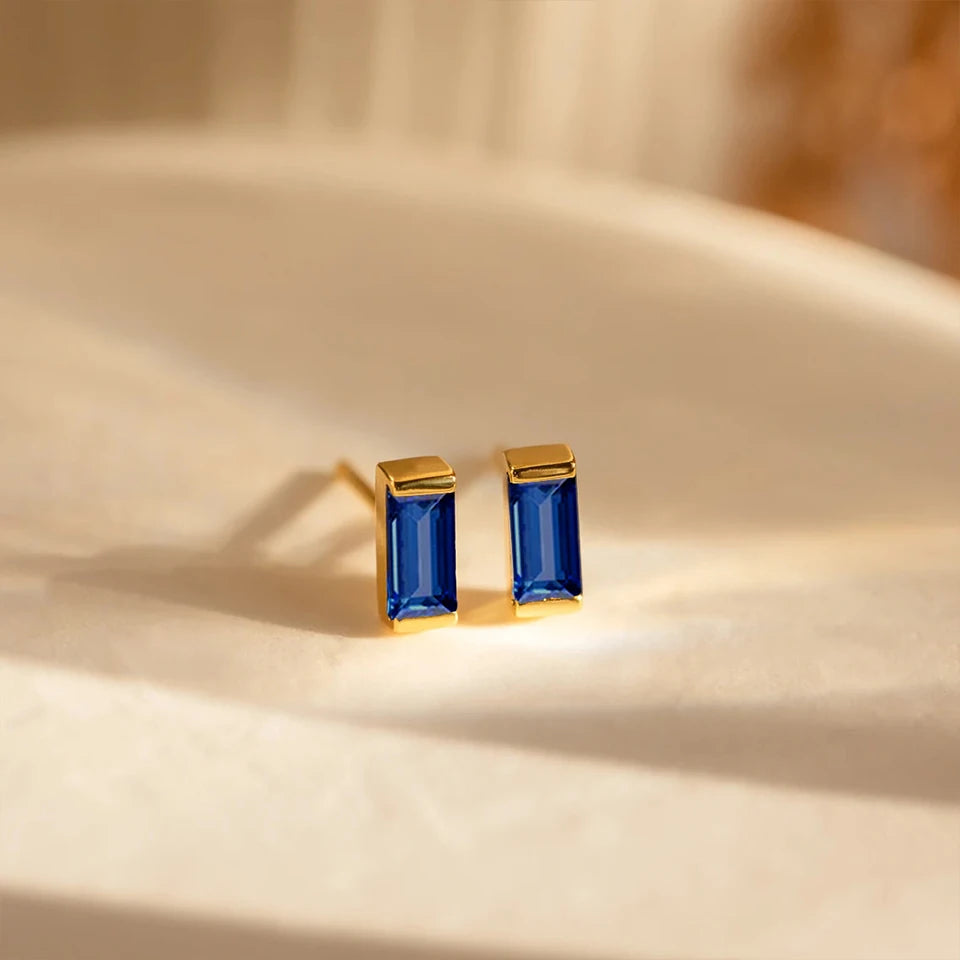 Dainty Baguette Birthstone
 Earrings - Gold