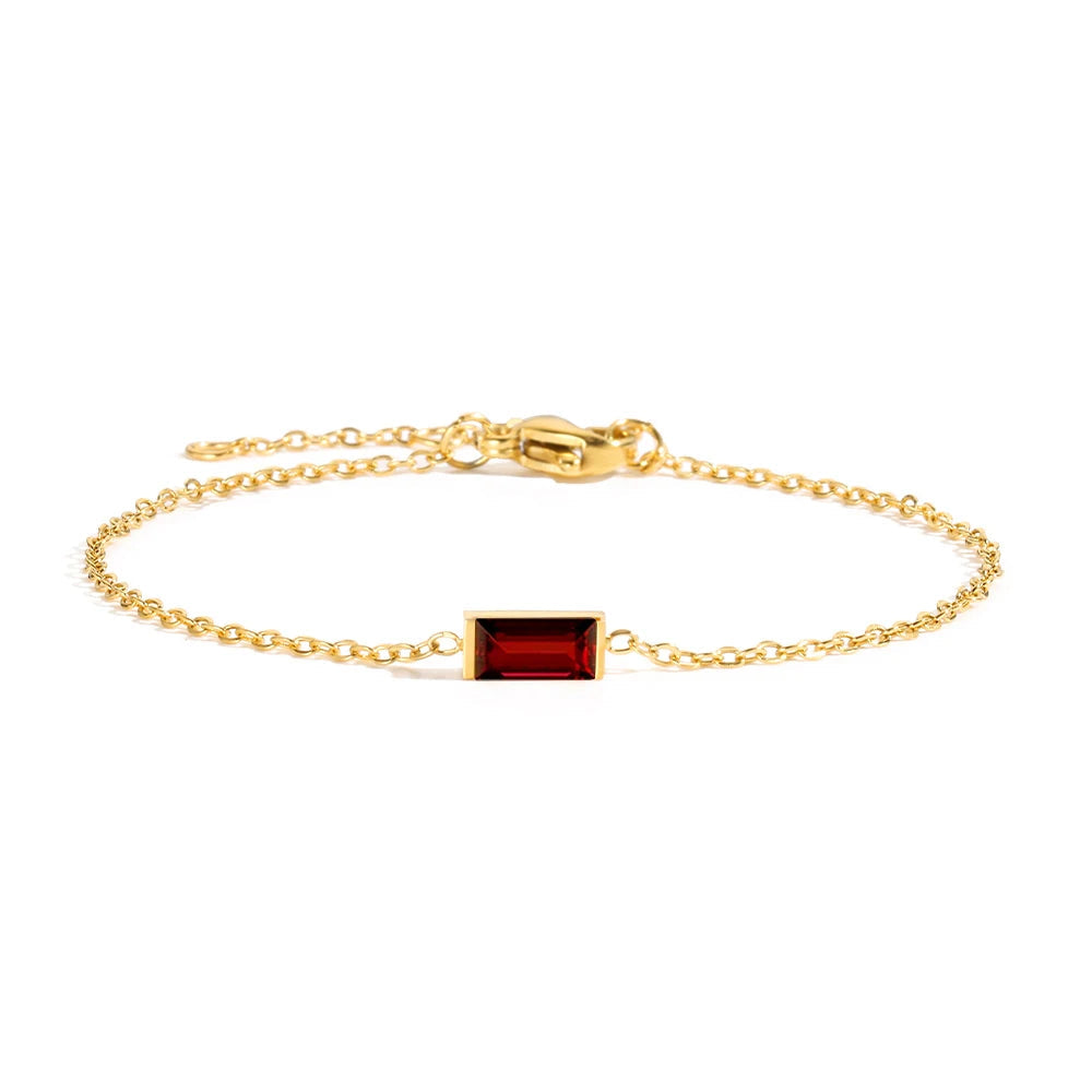 Dainty Baguette Birthstone Bracelet
 - Gold