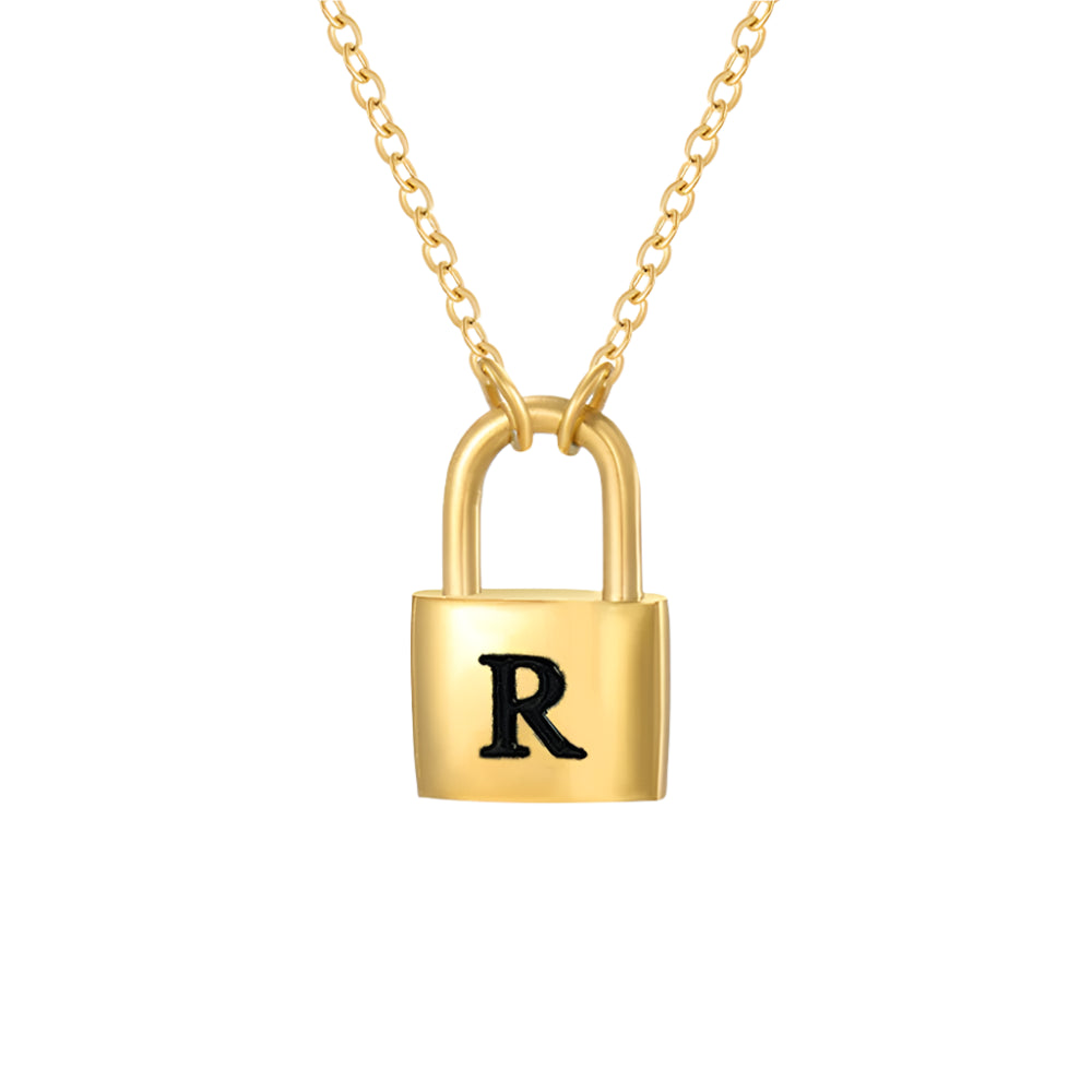 Lock Initial Pendant Necklace - Gold