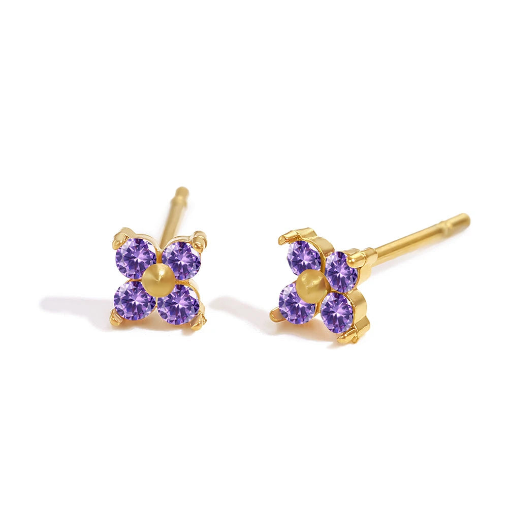 Dainty Birthstone Floral Earrings - Gold
