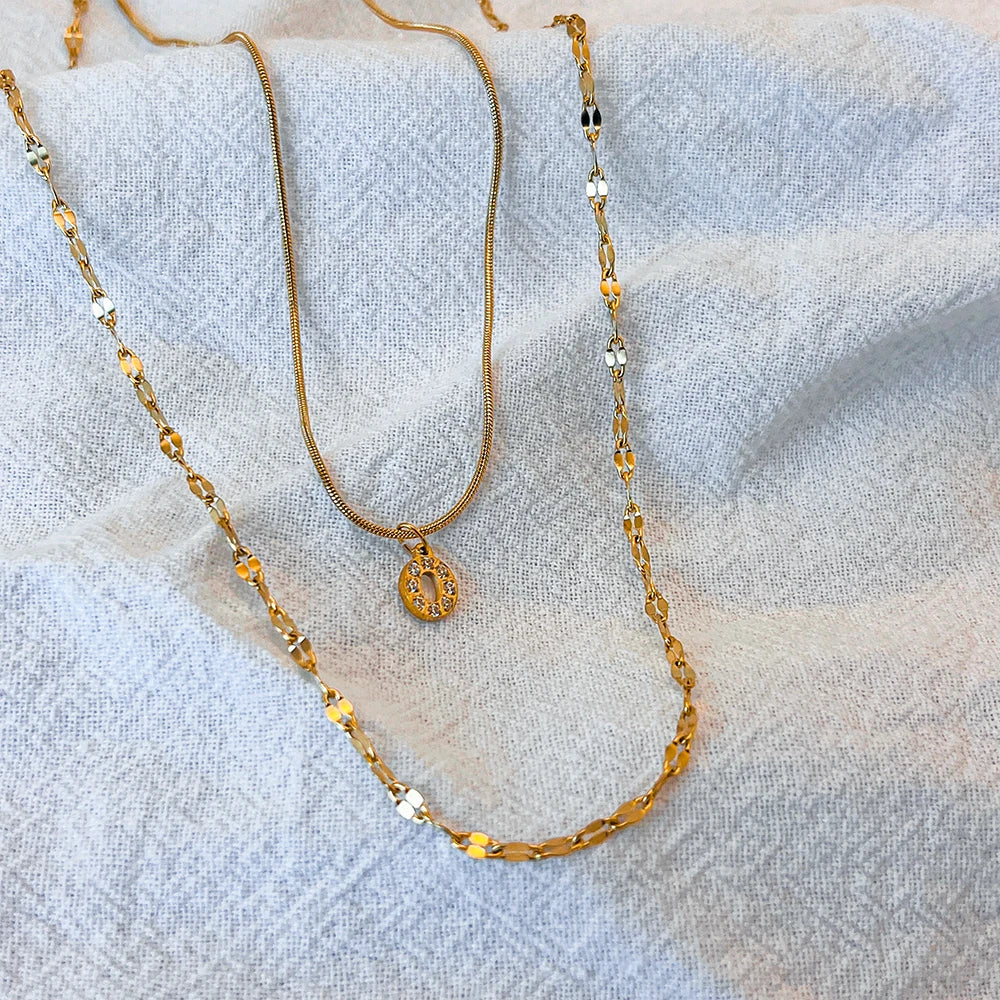 Stacked Initial Pendant Necklace - Gold