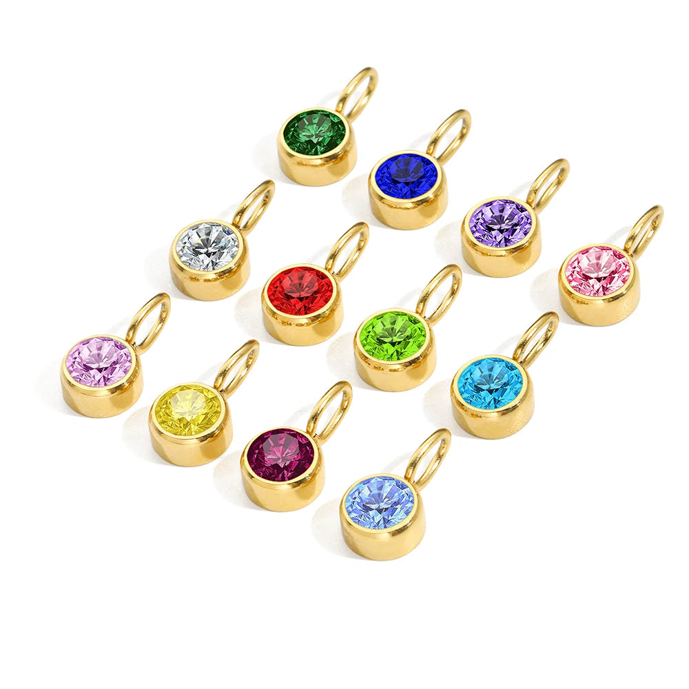 Round Birthstone Pendants - Gold