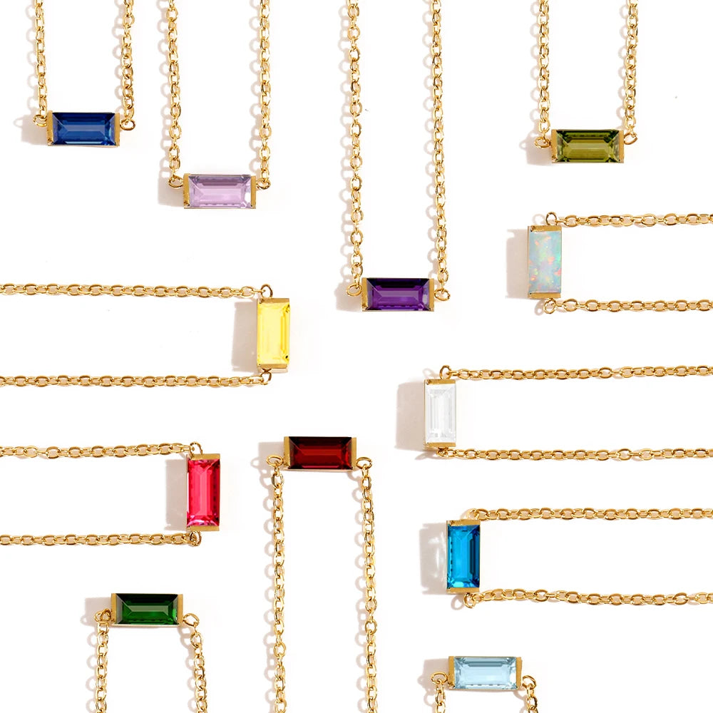 Dainty Baguette Birthstone Bracelet
 - Gold