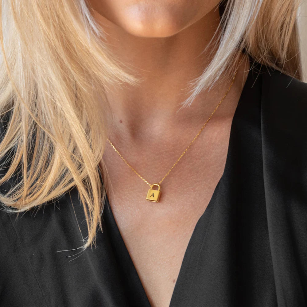 Lock Initial Pendant Necklace - Gold