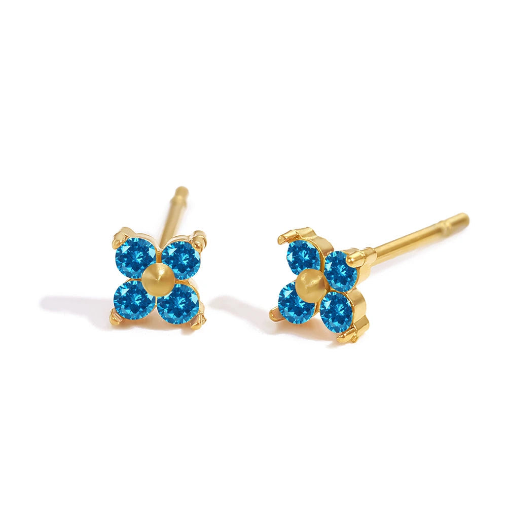 Dainty Birthstone Floral Earrings - Gold