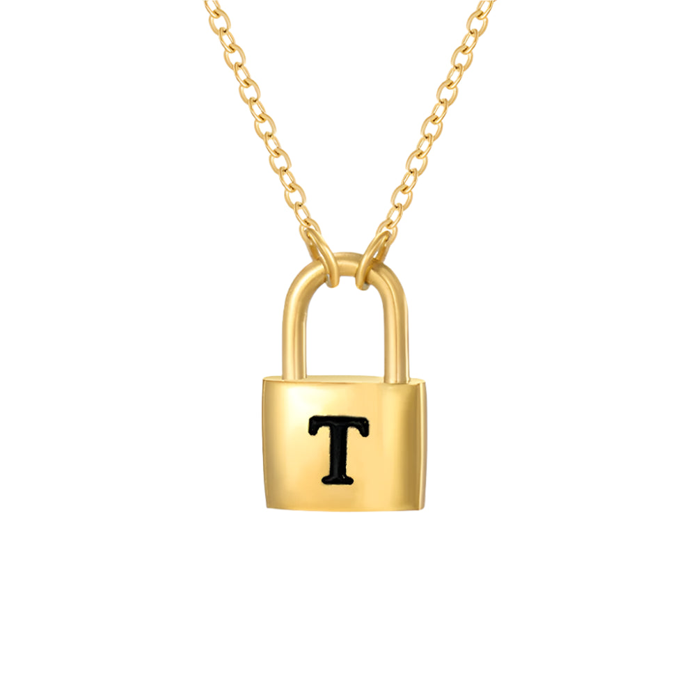 Lock Initial Pendant Necklace - Gold