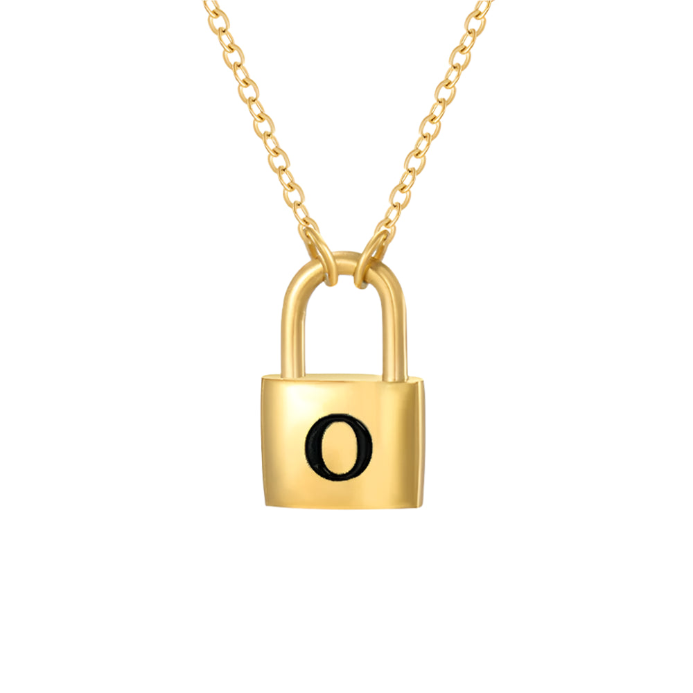 Lock Initial Pendant Necklace - Gold