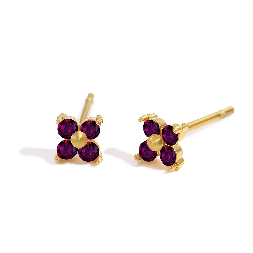 Dainty Birthstone Floral Earrings - Gold