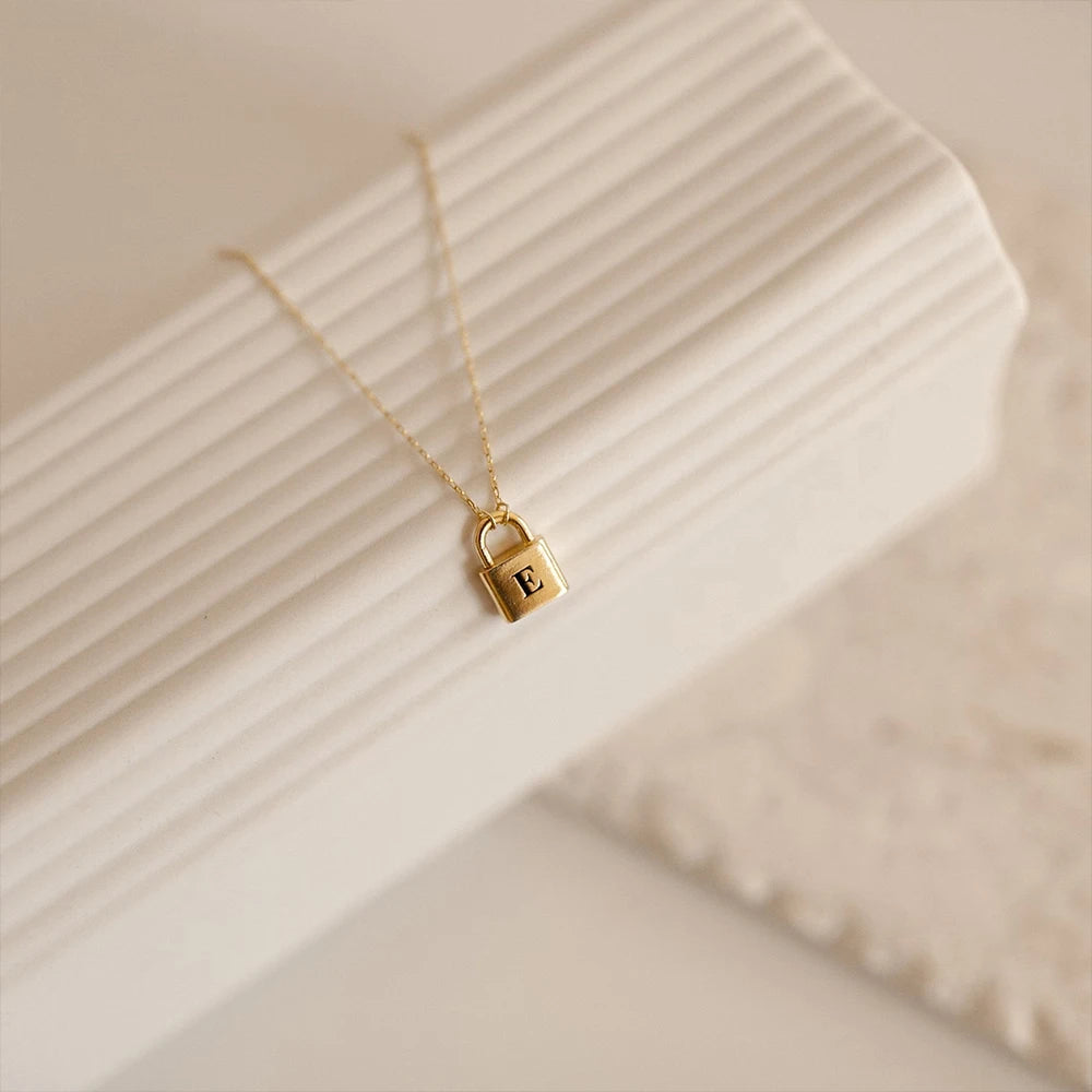 Lock Initial Pendant Necklace - Gold