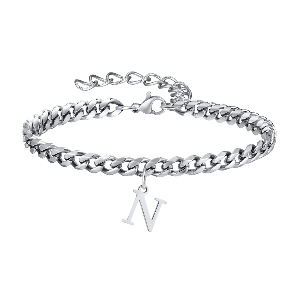 A-Z Cuban Initial Bracelet - Silver - BRAVAN A-Z Cuban Initial Bracelet - Silver  (Store description)