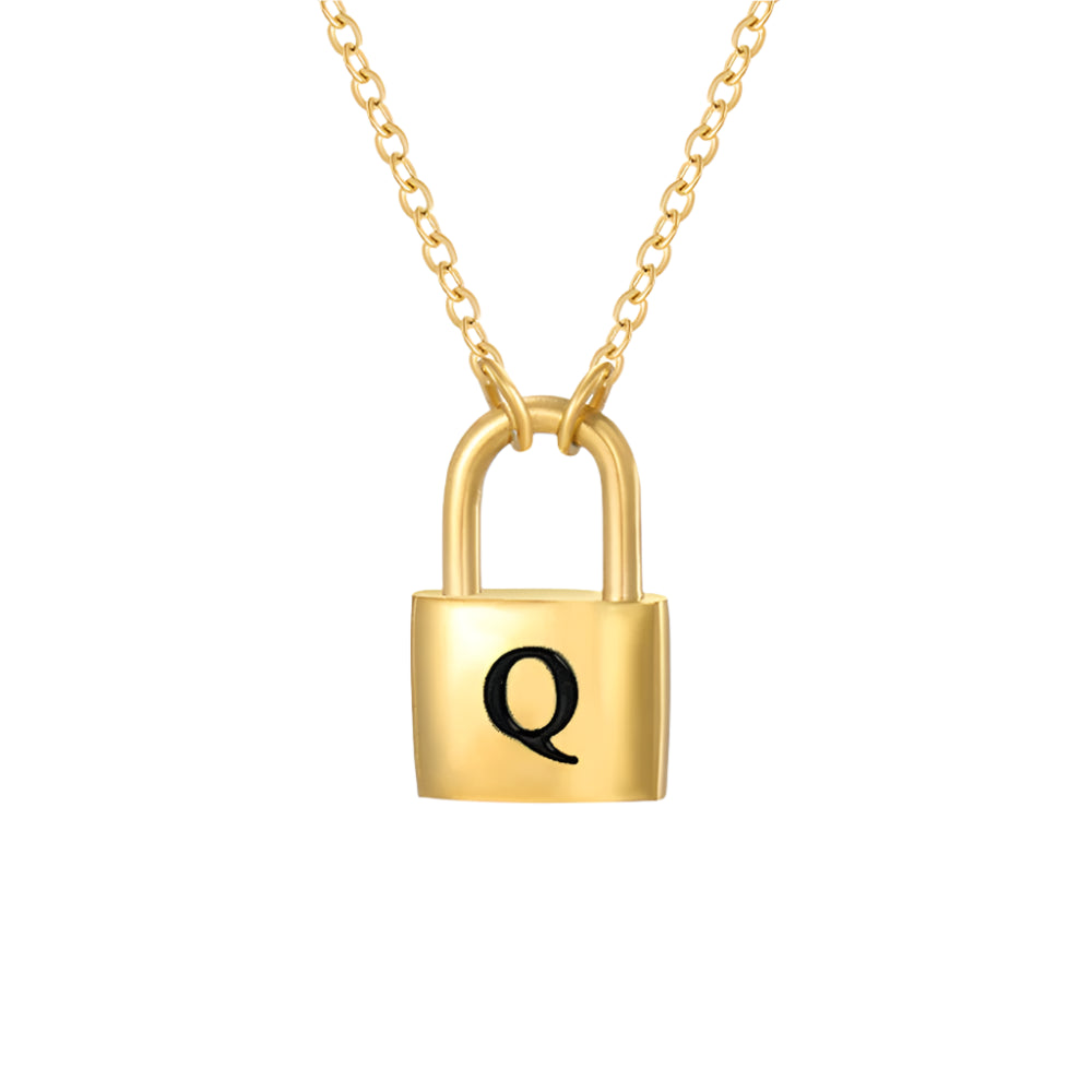 Lock Initial Pendant Necklace - Gold