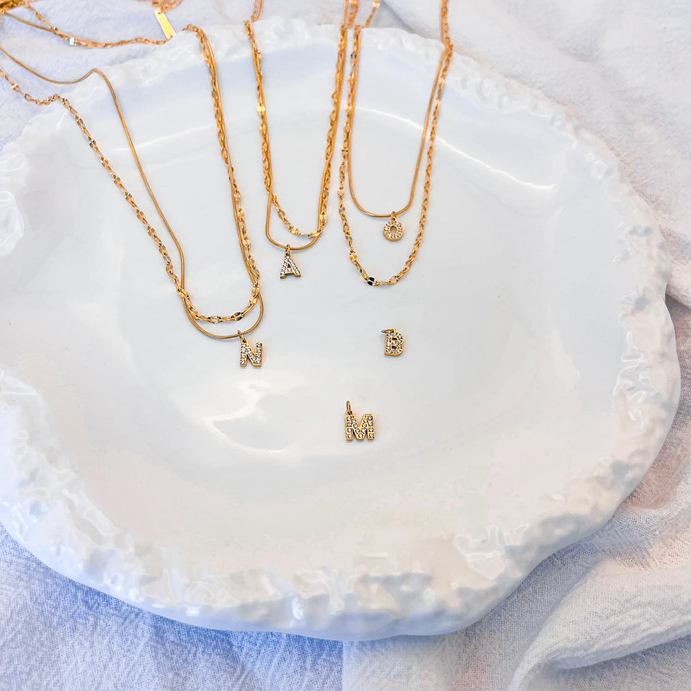Stacked Initial Pendant Necklace - Gold