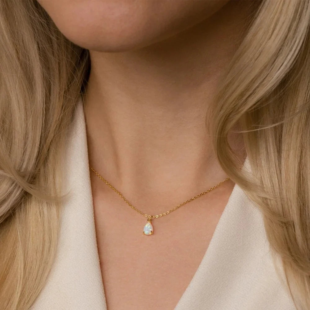 Dainty Teardrop Birthstone Necklace - Gold