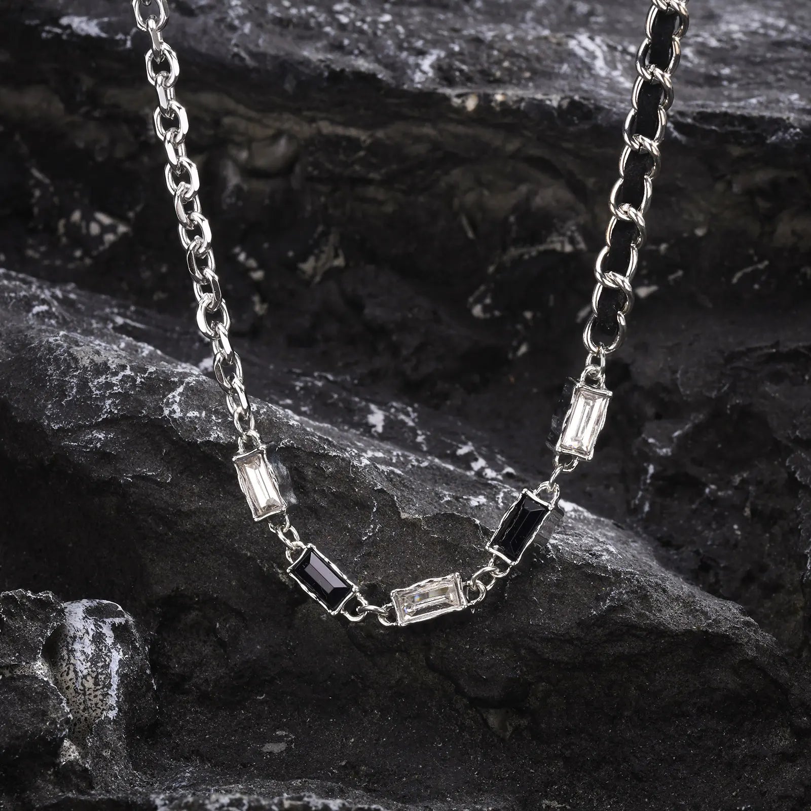 Rolo Link Necklace - Silver x Cubic Zirconia Stones - BRAVAN Rolo Link Necklace - Silver x Cubic Zirconia Stones  (Store description)