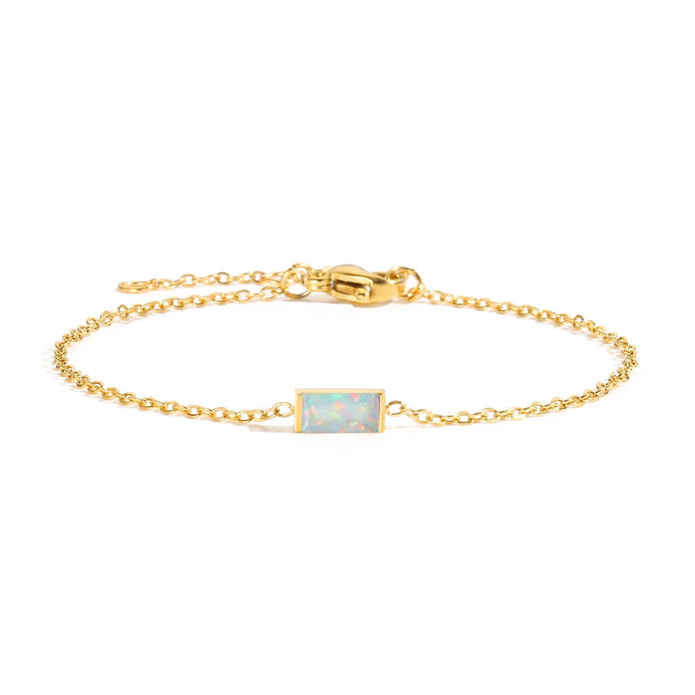 Dainty Baguette Birthstone Bracelet
 - Gold