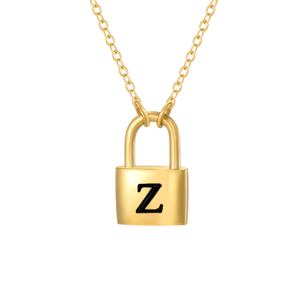 Lock Initial Pendant Necklace - Gold