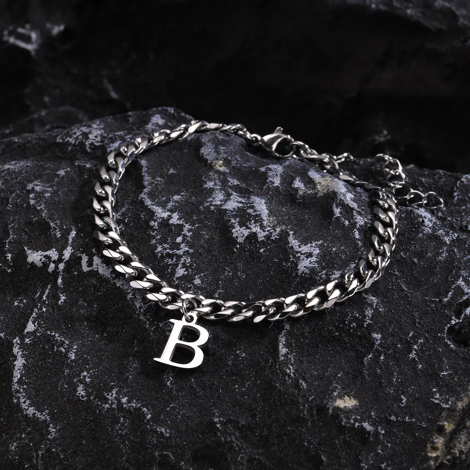 A-Z Cuban Initial Bracelet - Silver - BRAVAN A-Z Cuban Initial Bracelet - Silver  (Store description)