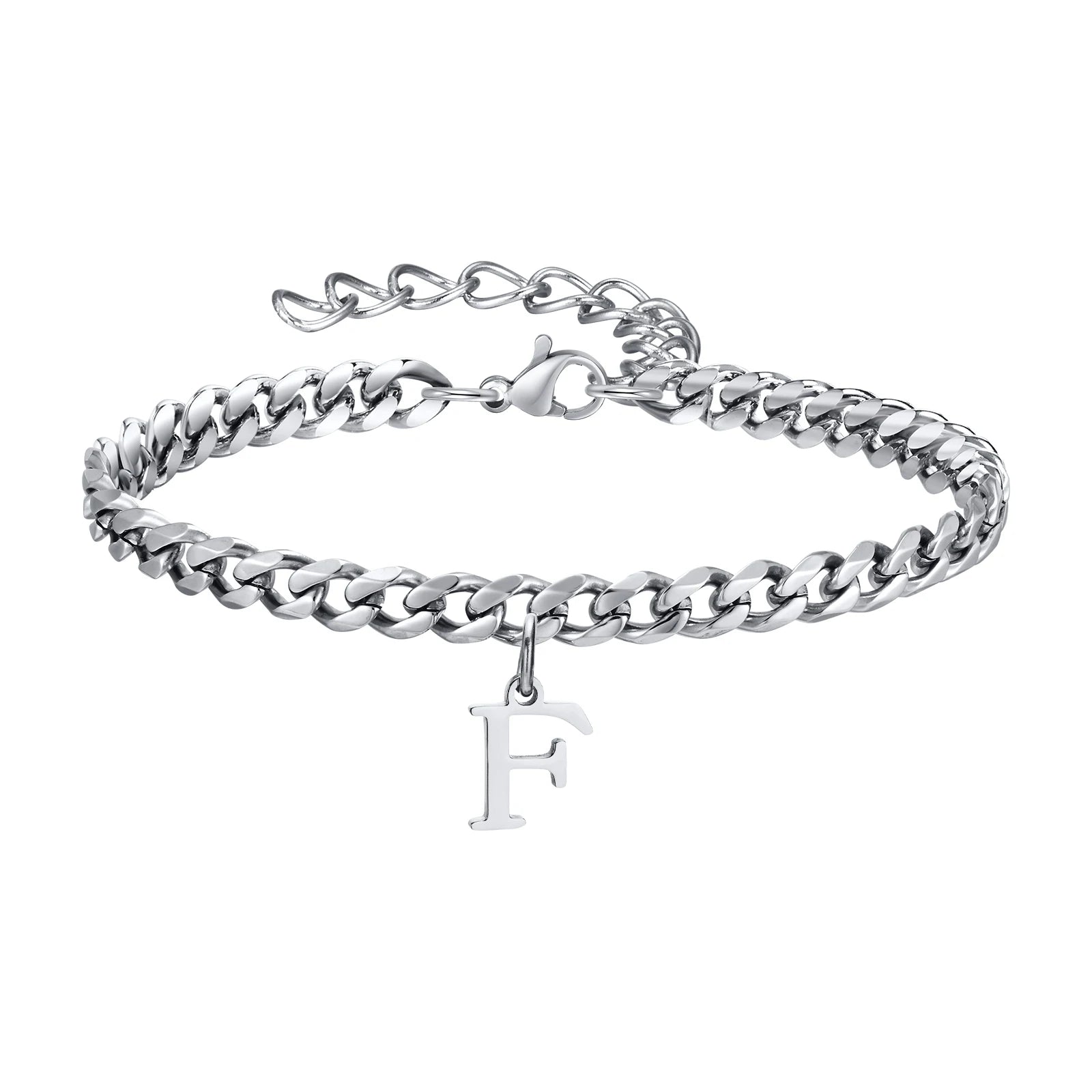 A-Z Cuban Initial Bracelet - Silver - BRAVAN A-Z Cuban Initial Bracelet - Silver  (Store description)