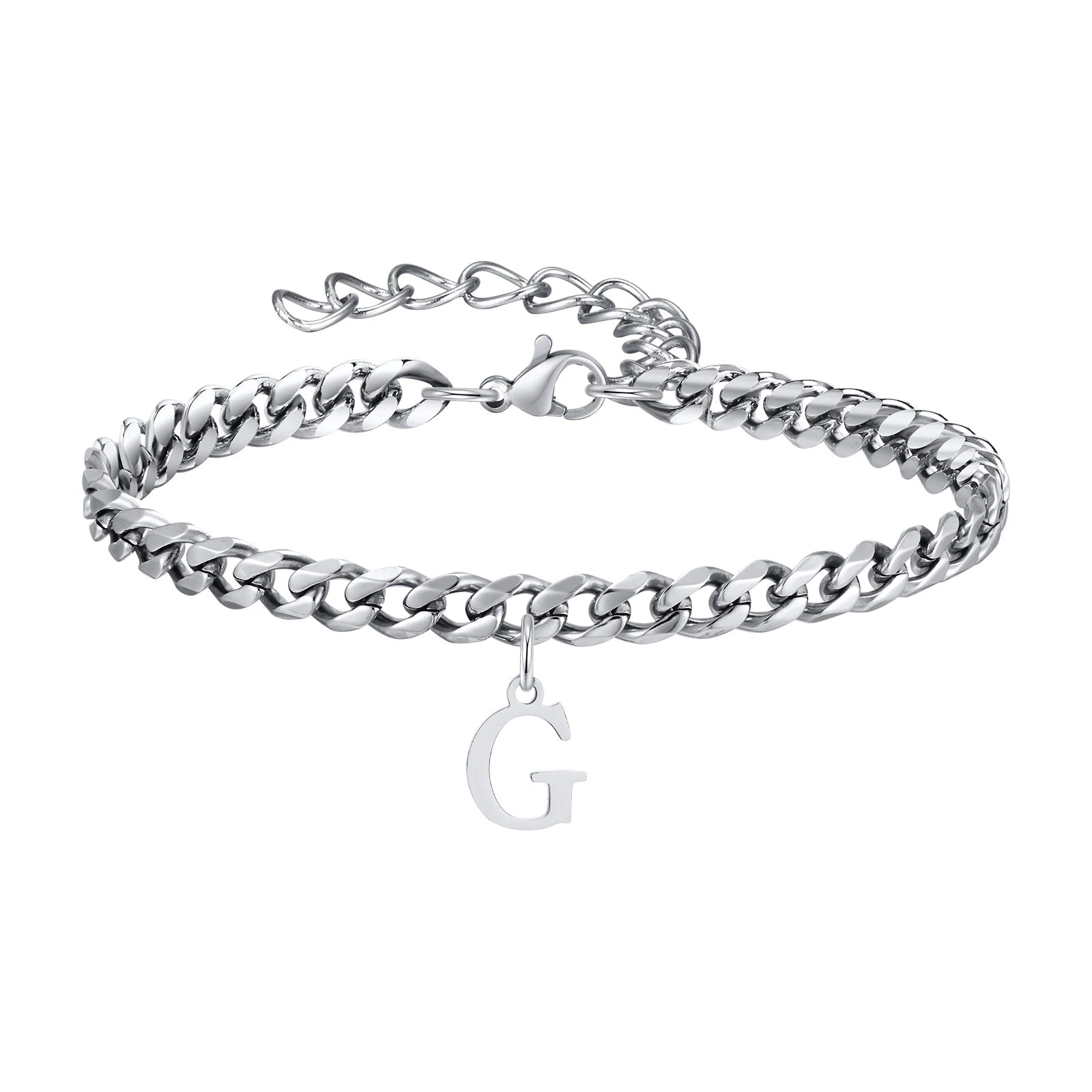 A-Z Cuban Initial Bracelet - Silver - BRAVAN A-Z Cuban Initial Bracelet - Silver  (Store description)