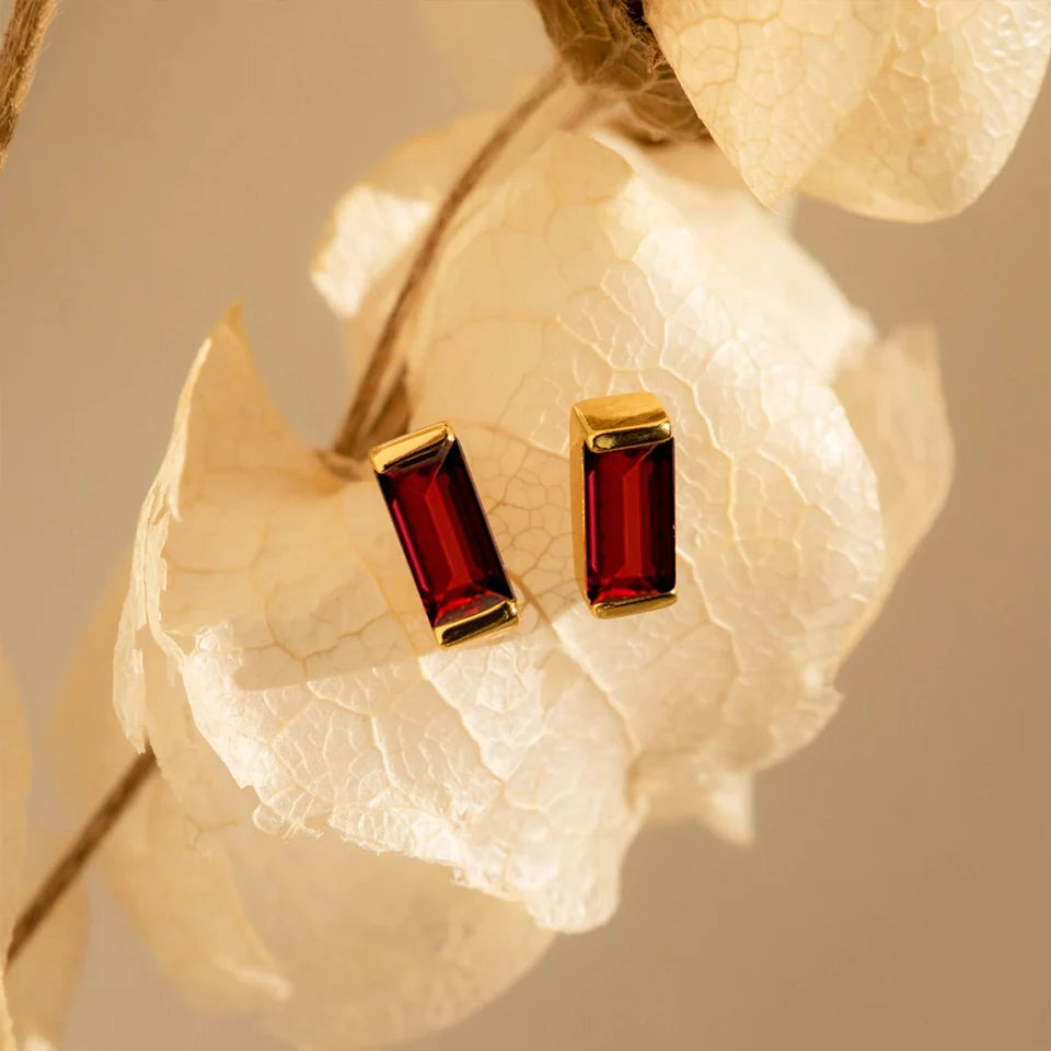 Dainty Baguette Birthstone
 Earrings - Gold