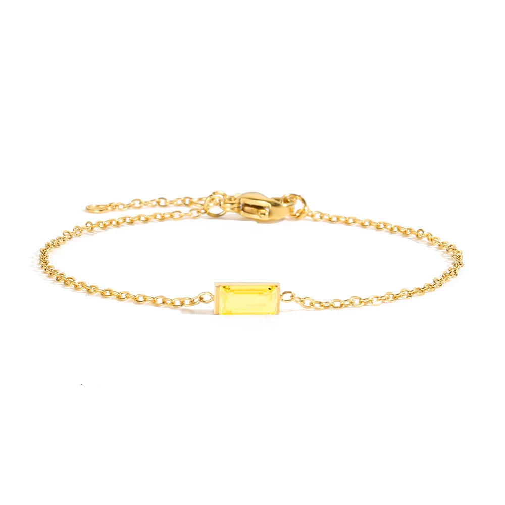 Dainty Baguette Birthstone Bracelet
 - Gold