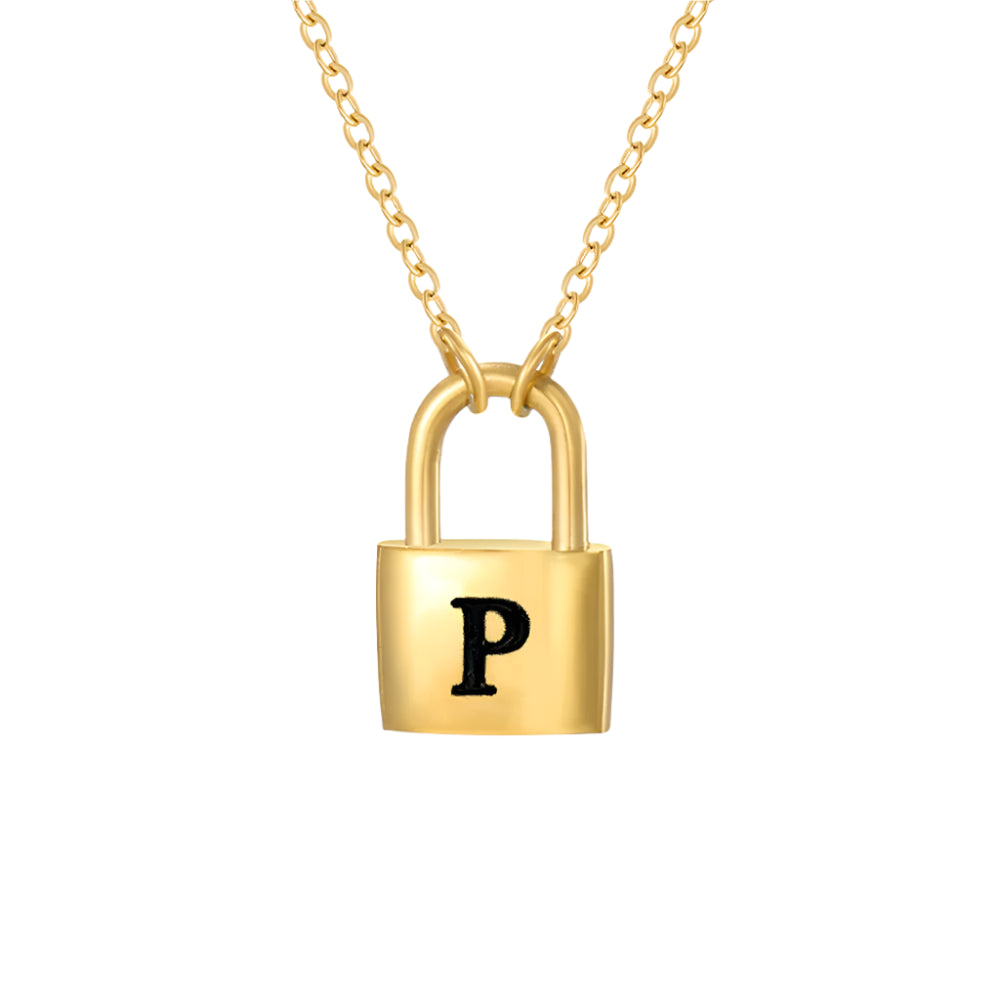 Lock Initial Pendant Necklace - Gold