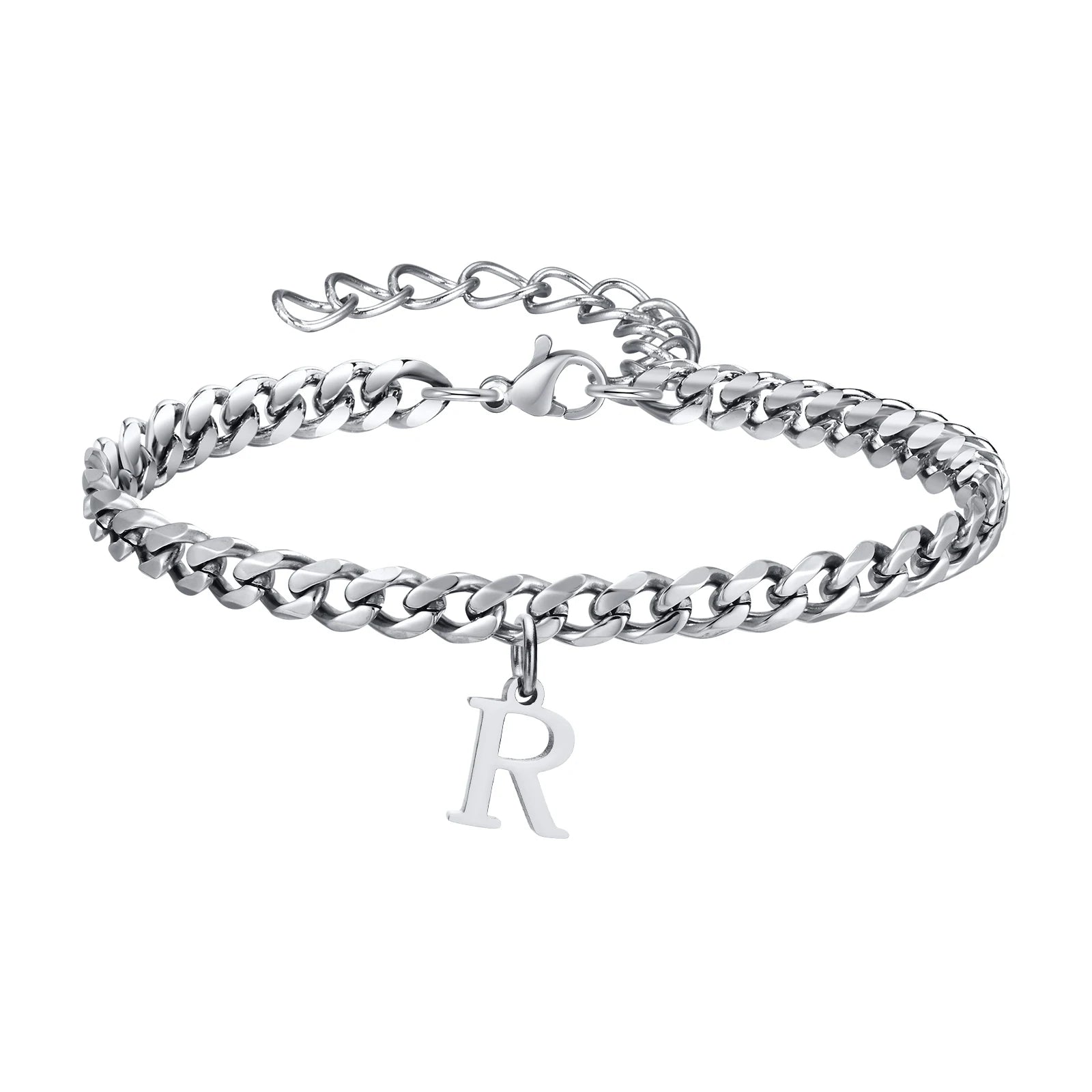A-Z Cuban Initial Bracelet - Silver - BRAVAN A-Z Cuban Initial Bracelet - Silver  (Store description)