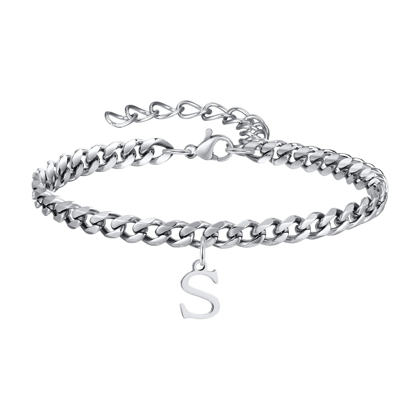 A-Z Cuban Initial Bracelet - Silver - BRAVAN A-Z Cuban Initial Bracelet - Silver  (Store description)